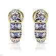 Earrings With 2.10ctw Precious Stones - Genuine Clean Diamonds and Tanzanites Made in Yellow Gold Length 18mm