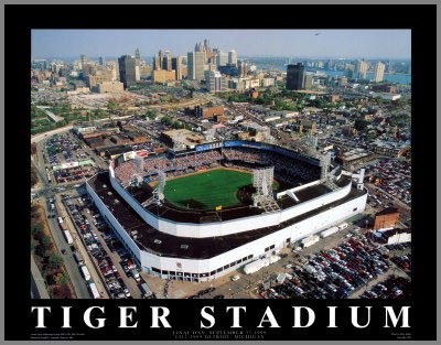 Detroit Tigers - Tiger Stadium Aerial - Med - Wood Mounted Poster Print