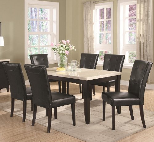 7 Piece Dining Set Faux Marble Top Anisa Collection Coaster