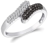 14K White Gold White and Black Diamond Cross Over Wedding , Anniversary OR Fashion Right Hand Ring Band - w/ Channel Set Round Diamonds - (1/4 cttw)