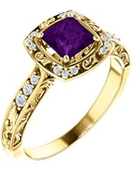 18K Yellow Gold 5.00x5.00mm Princess Cut Amethyst and Diamond Ring -- LIFETIME WARRANTY