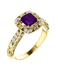 18K Yellow Gold 5.00x5.00mm Princess Cut Chatham Created Alexandrite and Diamond Ring -- LIFETIME WARRANTY