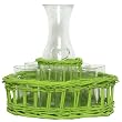 Hand Woven Kiwi Green Painted Willow Basket with 7 Piece Glass Juice Set 12"D x 11"H