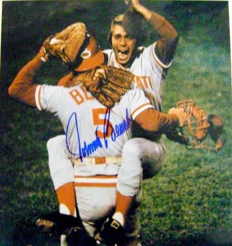 Johnny Bench Autographed/Hand Signed 11x11 Photo (Cincinnati Reds 1975 World Series Celebration)