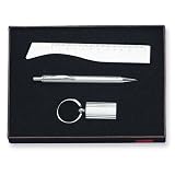 Silver-tone Engraveable Ruler Pen Key Ring Gift Set
