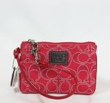 NEW AUTHENTIC COACH POPPY SIGNATURE LUREX SMALL WRISTLET (Ruby/Silver)