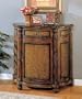 Tobacco Finish Wood And Marble Top Bombe Chest Console Table