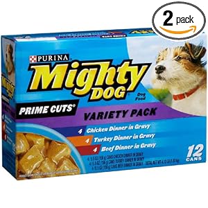 Mighty Dog Prime Cuts Variety Pack (Chicken, Turkey, Beef), 5.5-Ounce Tins (Pack of 24)