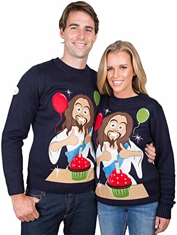 Mens Ugly Christmas Sweater - Happy Birthday Jesus Christmas Sweater by Funky Christmas Jumpers (2X-Large)