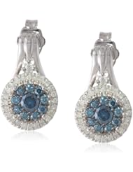 Sterling Silver Circle Cluster Blue and White Diamond Earrings (1/2cttw, I-J and Blue Color, I2-I3 Clarity)