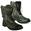 New Dirty Leather Style Army Military Worker Flat Zip Buckle Boots Sz 3-8