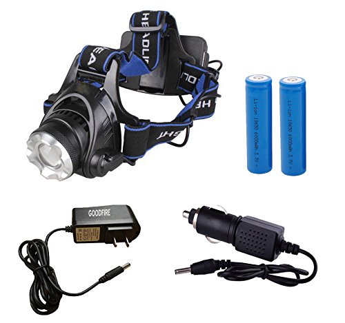 HIAEFIRE Waterproof 3 Mode CREE XM-L T6 U2 LED 1800LM Headlamp+ 2 X 6800 mAh 18650 Rechargeable Battery + Direct Charger + Car Charger