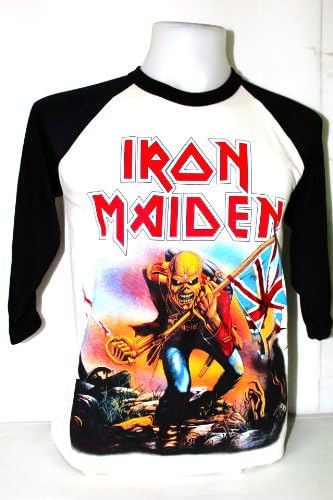 Iron Maiden Rock 3/4 Baseball T-shirt Size L White - Black