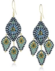 Miguel Ases Blue Green Lotus Petal 3-Drop Earrings