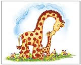 Jungle Art Mom and Baby Giraffe - Childrens Wall Art, Kids Wall Art, Nursery Wall Art Ready-to-Hang Plaque 10.5" x 13.5"