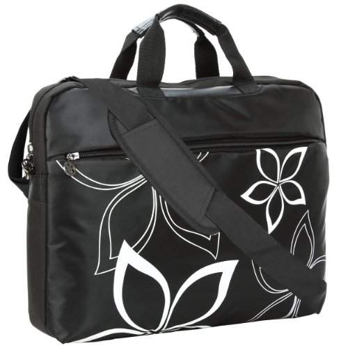 17 inch Black Contour Flowers Floral Print Laptop Computer Briefcase Messenger Shoulder Bag Carrying Case