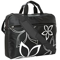 17 Inch Black Flowers Floral Design Laptop Computer Carrying Case Messenger Shoulder Bag Briefcase