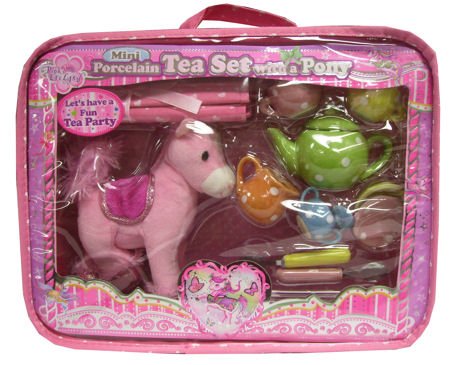 BEST SELLER - Pecoware girls mini Porcelain Tea Sets and horse pony - great for girl's or your child ! GIRLS CHILD TEA SETS WITH PONY! Click on to see!