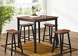 5pc Counter Height Dining Table and Stools Pub Set Two Tones Finish