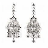Sterling Silver Earrings with Clear CZ - Size: 38mm