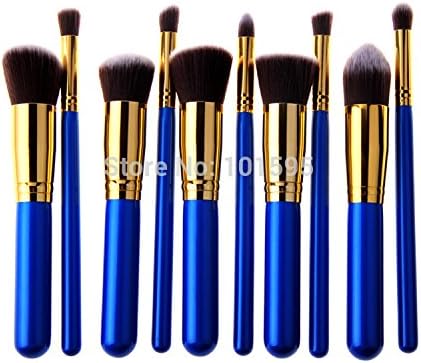 Ascentan(TM)10 PCS blue golden Makeup Brushes Set blending Shadow Powder foundation Brush Cosmetic makeup brush kits tools