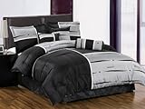7 Pieces Modern Black , Light Grey, and Beige Patchwork Flocking Comforter  ....