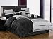 7 Pieces Modern Black , Light Grey, and Beige Patchwork Flocking Comforter Set Bed-in-a-bag Queen Size Bedding