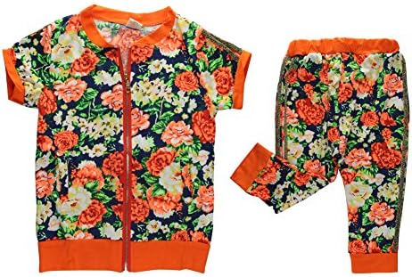 SSNF Little Girl's Summer Short Sleeve Floral Clothing Set Orange Size 3T