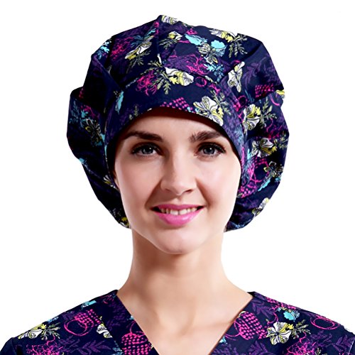 Outsport Print Bouffant Scrub Hat Surgical Caps Cotton for Women
