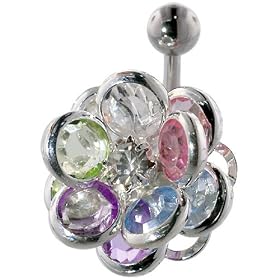 Pugster Rainbow Crystal Cluster Flower Dangle Belly Ring by 