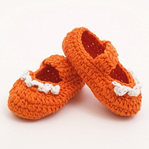 KeeCro Crochet Baby Booties Newborn Socks Shoes Orange with White Lace (6 - 12 Monthes)