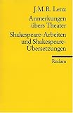 Anmerkungen ubers Theater ; Shakespeare-Arbeiten Und Shakespeare-Ubersetzungen (3150098157) by Lenz, Jakob Michael Reinhold