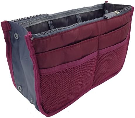 Grandey Handbag Pouch Bag in Bag Organiser Insert Organizer Tidy Travel Phone Little Things Cosmetic Pocket (11.4x6.7x3.5 in.) (Wine Red)