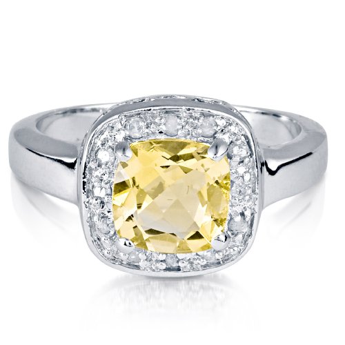 FOJO's Diamonds in Silver Genuine Citrine Cushion Cut Ring (.10 ct. tw.)