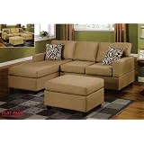 3 pcs Sectional Sofa Set with Ottoman and Accent Pillows in Hazelnut by visiondecor Furniture
