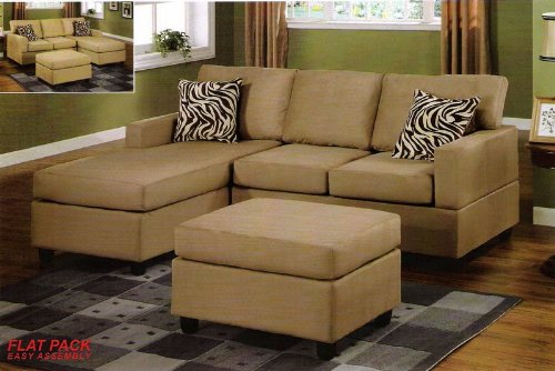 3 pcs Sectional Sofa Set with Ottoman and Accent Pillows in Hazelnut