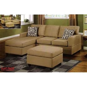3 pcs Sectional Sofa Set with Ottoman and Accent Pillows in Hazelnut