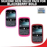 Silicone Skin 3 pc. Value Pack for your Blackberry Bold 9000 (Red, Light Pink, Hot Pink) Bonus DBRoth Microfiber Cleaning Cloth Included