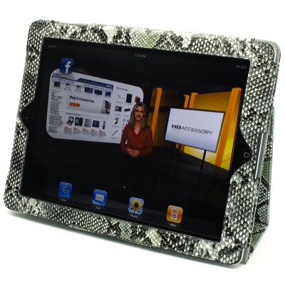 Exotic Leather Portfolio Case for Apple Ipad 2 with Stand and Wake up / Sleep Function for Apple Ipad 2 + Lcd Screen Guard (Snake/green)