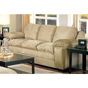 Sofa Couch in Beige Microfiber