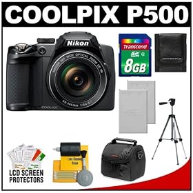 Click here to buy Nikon Coolpix P500 12.1 MP Digital Camera (Black) with 8GB Card + (2) Batteries + Case +... by Nikon.