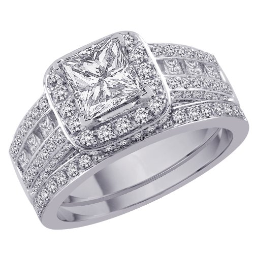 14K White Gold 1 7/8 ct. Diamond Bridal Engagement Set with Princess Cut Center Diamond