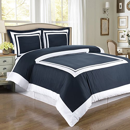 Hotel Navy and White 3pc Full / Queen Comforter Cover (DuvetCover...