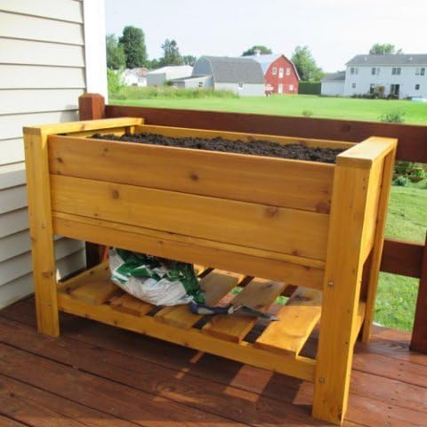 Infinite Cedar 48 in. Elevated Planter Box with Shelf