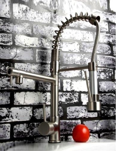 Yodel High Quality Brushed Nickel Solid Brass Spring Pull Down Kitchen Sink Faucet,two Spouts, Multifunctional