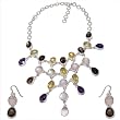 Necklace and Earring Set Sterling Silver Multi Gem Jewelry (gnklcs373)