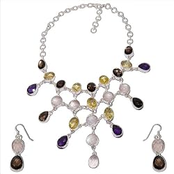 Necklace and Earring Set Sterling Silver Multi Gem Jewelry (gnklcs373)