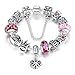 Bamoer Queen European Style Pink and Red Snow Murano Glass Bead Heart Dangle Snake Chain Charm Bracelet Jewelry 18cm/20cm/21cm
