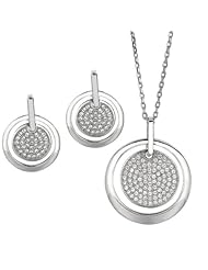 BRI Jewelry Sterling Silver Open Ring Shape With Small Flat Round Shape Of Clear Cubic Zirconia Set - Pendant - Post Earring