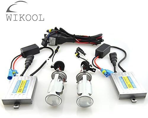 WIKOOL H4 Mini Lossless HID Car Bi Xenon Projector Lens with HID Bulb and 1 Set 55W HID Headlights Xenon Kit 6000K